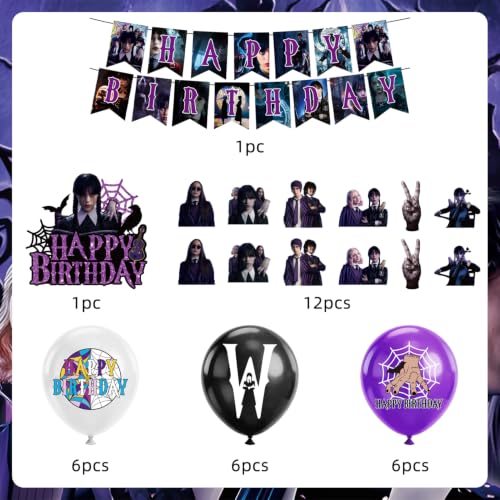 Halloween Party Decorations Set with Balloons Banner & Toppers - Purple Black 32pcs