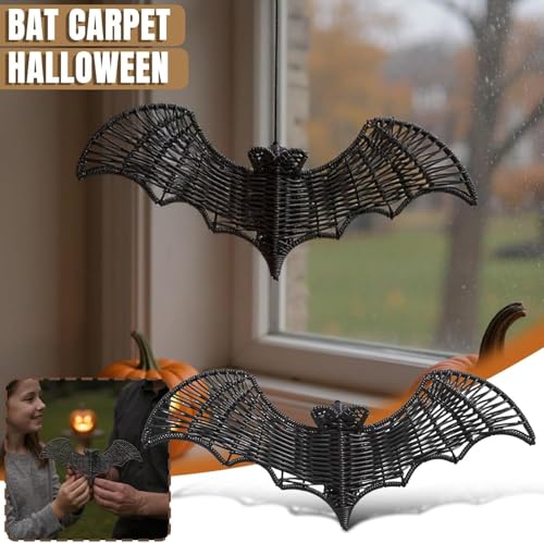 Halloween Bat Decorations, Woven Rattan Hanging Ornaments, 9.8in Set