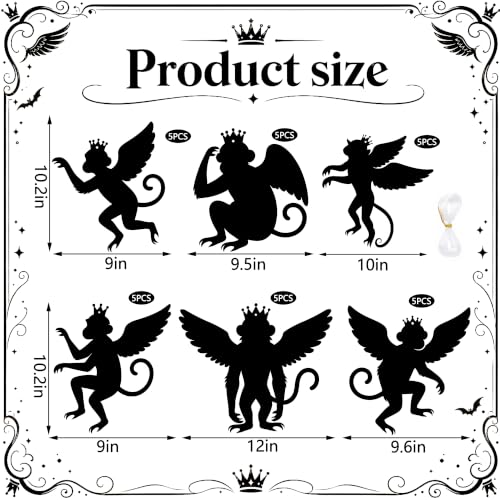 Flying Monkey Hanging Decorations for Wizard Party - Black Silhouette Cutouts, Set of 30