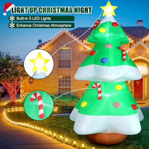 10FT Outdoor Inflatable Christmas Tree with LED Lights, Star & Candy Decor