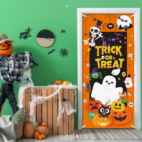 Halloween Door Cover Set - Trick or Treat Banners for Haunted House & Party - 2 Pieces Variation of Halloween