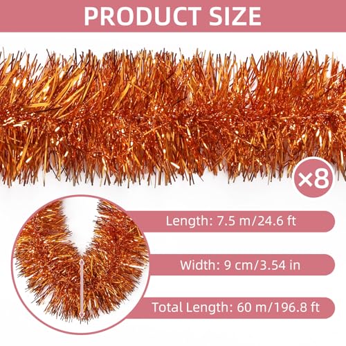 Orange Tinsel Garland 200 FT Christmas Party Decorations Metallic Streamers