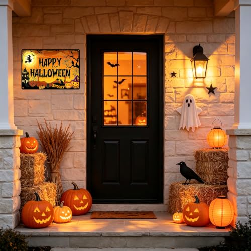 Happy Halloween Sign Decorations - Spooky Yard & Wall Decor with Jack-o'-Lanterns & Tombstones - Variation: Happy Halloween Sign