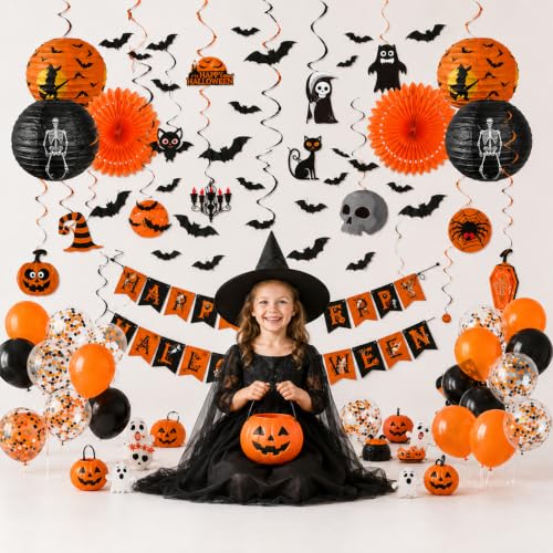 Halloween Party Decoration Set - 101Pcs Spooky Indoor Decor with Banner Ghost Bat Web