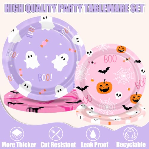 Pink Halloween Plates Ghost Party Tableware Set - 144 Pieces