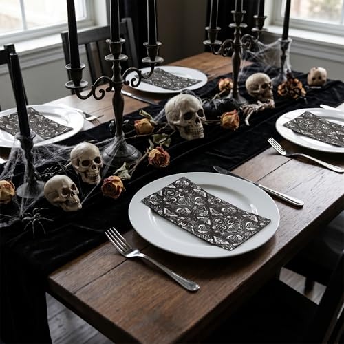 Gothic Halloween Paper Napkins - Black & White Skull Moth Design, 50 Pack
