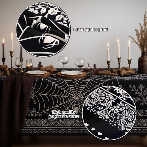 Halloween Gothic Table Cloth 51x72 Inches Spider Web Victorian Black