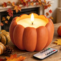 Terracotta Flameless Pumpkin Candle - Plaster Orange Fall Decor 2Pc
