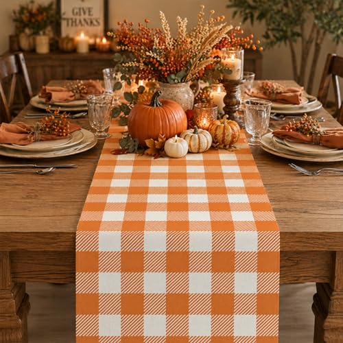 Fall Linen Burlap Table Runner for Thanksgiving and Autumn Decor 13x72 Inches