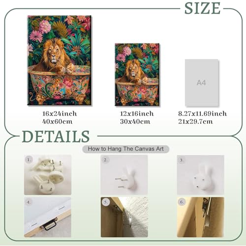 Large Bathroom Leopard Wall Art - 3 Piece Jungle Animal Canvas Prints 16x24in Framed - Variation of 24L x 16W