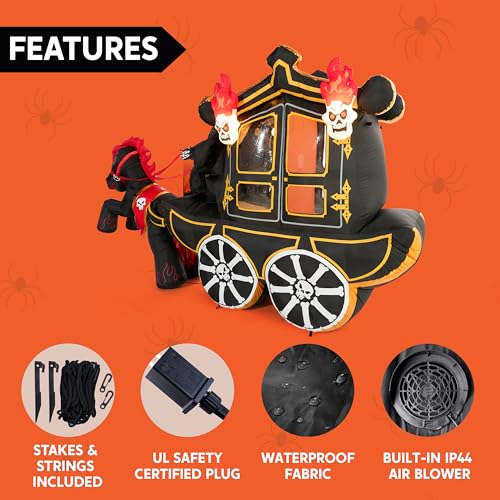 10 Ft Halloween Inflatable Carriage with LED Lights Outdoor Yard Decor