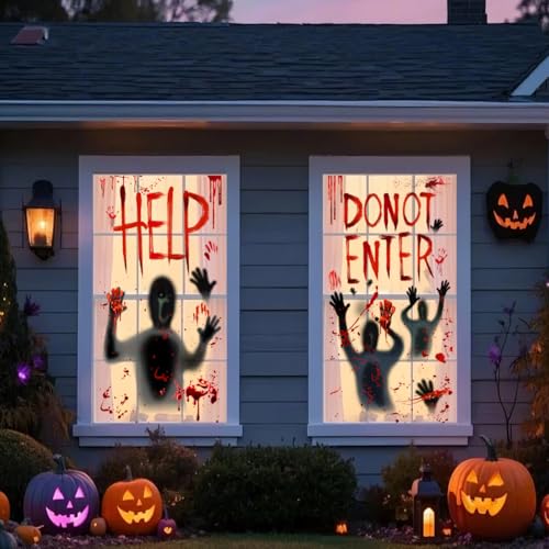 Halloween Decorations Stickers Set with Door Cover and Window Decals - Bloody Horror Theme