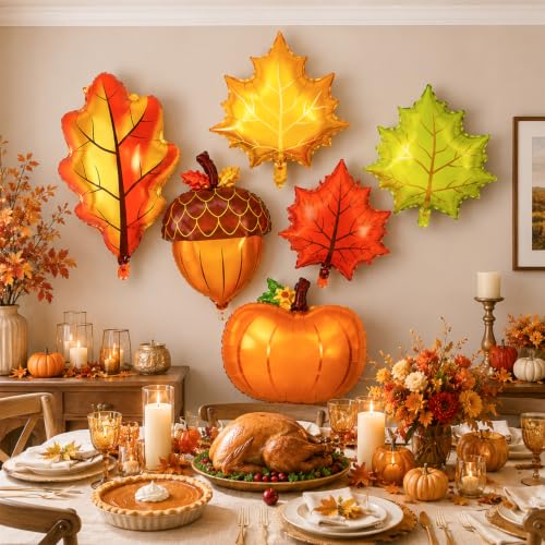 Fall Balloons Set with Maple Leaf Variation - Autumn Foil Balloon Decorations