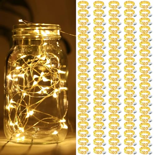 Battery Operated Fairy Lights 7ft Silver Wire 20 Mini LEDs 3 Modes - Warm White, 100 Pack