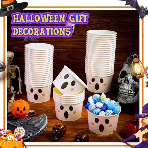 Halloween Ghost Paper Cups 60 Pack, 16oz Disposable Snack Bowls for Parties