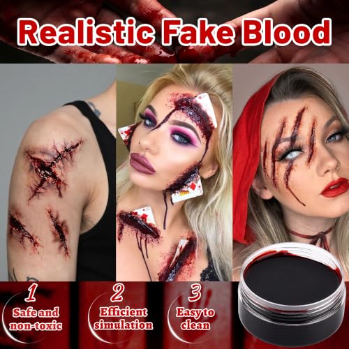 Halloween Special Effects Makeup Kit - Set 3 with Scar Wax Blood Gel & Tools