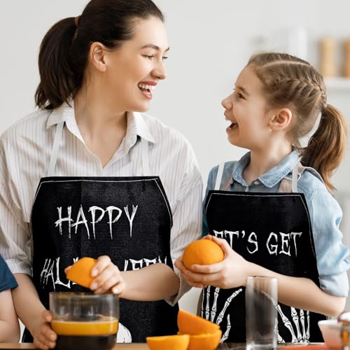 Halloween Skeleton Aprons Set of 2 Spooky Skeleton & Spiderweb Kitchen Aprons - Adjustable, Black & White