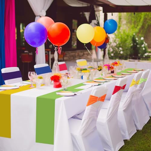 Multicolor 108 Pcs Stretch Chair Sash Bands & Satin Table Runner Set - Wedding Party Decor