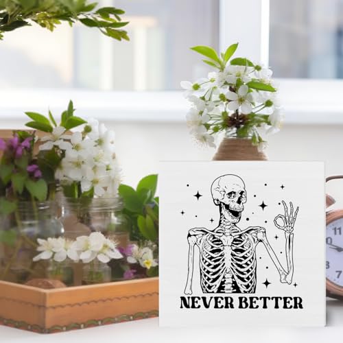 Halloween Skeleton Decor - Wooden Gothic Skeleton Figurine for Home & Office