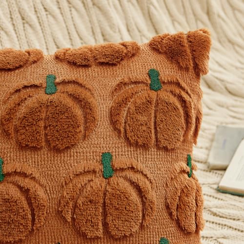 Fall Pumpkin Pillow Covers 12x20 Inch Set of 2 Dark Rust Green Stem Autumn Decor