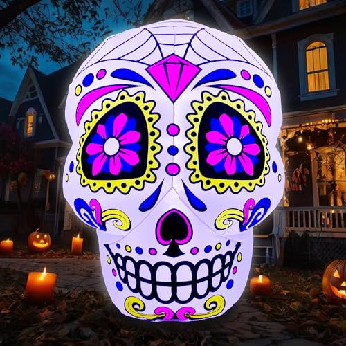 4.5 Ft LED Halloween Inflatable Sugar Skull Yard Decoration, Waterproof Outdoor Decor