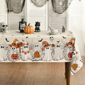 Horaldaily Halloween Tablecloth 52 x 70 Inch Rectangular Black Bat Ghost - Beige Variation