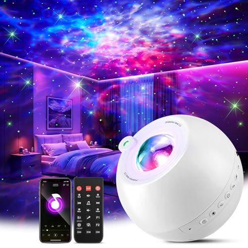 Galaxy Projector Night Light with 15 Colors & White Noise - Gifts for Girls & Kids - White