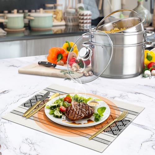 Black and White Boho Placemats Set of 8 - Cotton Blend Table Mats for Dining