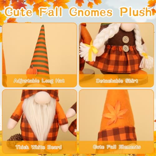 Fall Gnome Decorations Set - Plush Felt Autumn Table Decor with Maple Leaves & Pumpkins