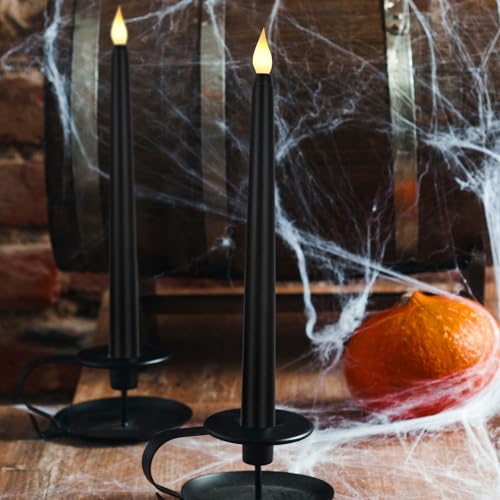 8.5 Inch Black LED Flameless Taper Candles Bulk - Safe Battery-Operated Decor