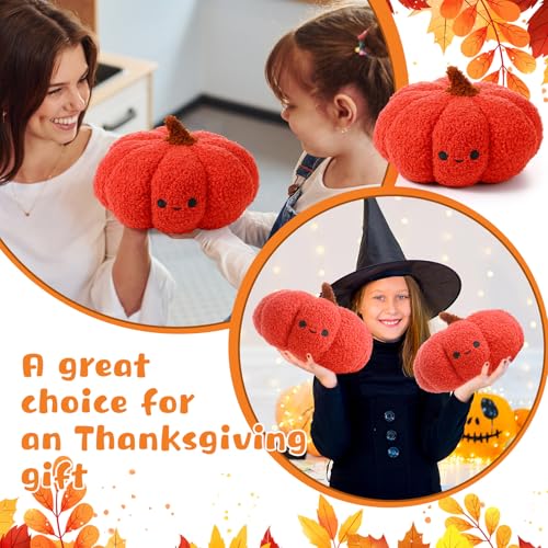 Orange Fall Pumpkin Throw Pillows Set - Plush 3 Pcs Teddy Fleece Decor