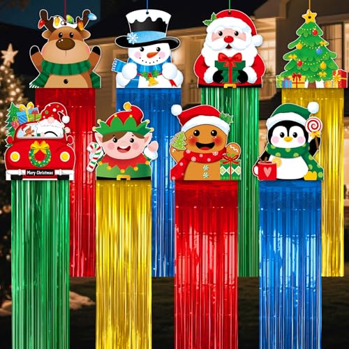Outdoor Christmas Hanging Decorations Set - Santa, Snowman, Elf & More - 8 Pcs