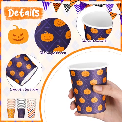 Halloween Purple Paper Cups 8 oz Disposable Party Drinkware - 144 Pack