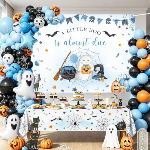 Halloween Baby Shower Backdrop 8x6ft Blue Baby Boo Ghost Photo Booth Decor