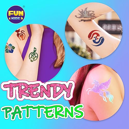 Kids Temporary Tattoo Kit with Glitter & Stencils - Fun Body Art Set for Ages 8-12