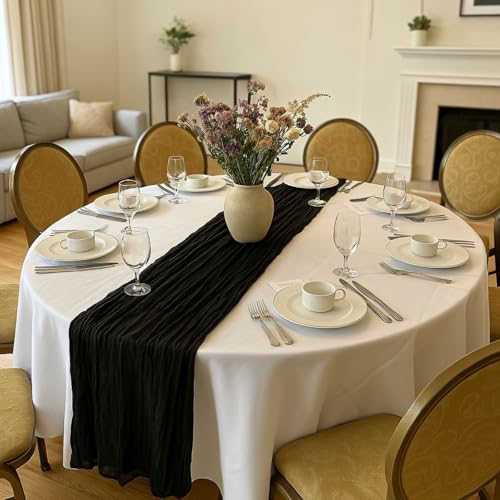 10FT Black Cheesecloth Table Runner - Rustic Boho Wedding & Party Decor - Black / 10ft x 1pcs