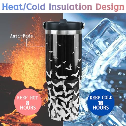 Halloween Bat Insulated Travel Mug with Handle and Straw - Black