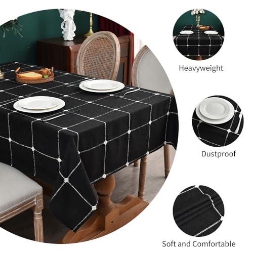 Black Checkered Linen Tablecloth 98x53 Inch Rectangular Farmhouse Decor - Variation of THIS listing
