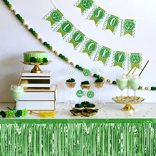 Light Green Metallic Foil Fringe Table Skirt Banner for Party Decorations - 6 Pack