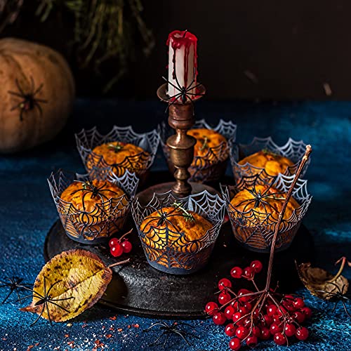 Halloween Cupcake Wrappers Set - Spiderweb Castle Laser Cut Paper 96 pcs