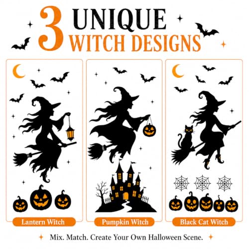 Halloween Window Clings - Extra Large Witch Castle Bat Decorations - Variation of Witch Castle Bat