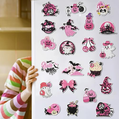 Halloween Diamond Art Magnet Kit - Pink Spooky Decor, 30 Pieces (Variation: Halloween)