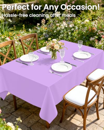Lavender Disposable Plastic Tablecloths 4 Pack - 54 x 108 Inch for 6ft Tables