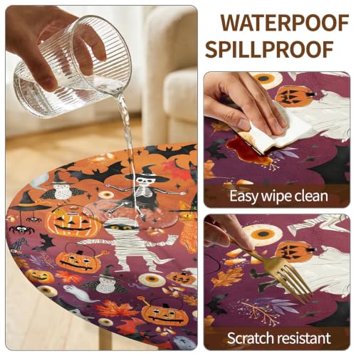 Hallowmas Round Waterproof Tablecloth with Elastic Edge - 52 Inch Fits 36-60 Inch Tables