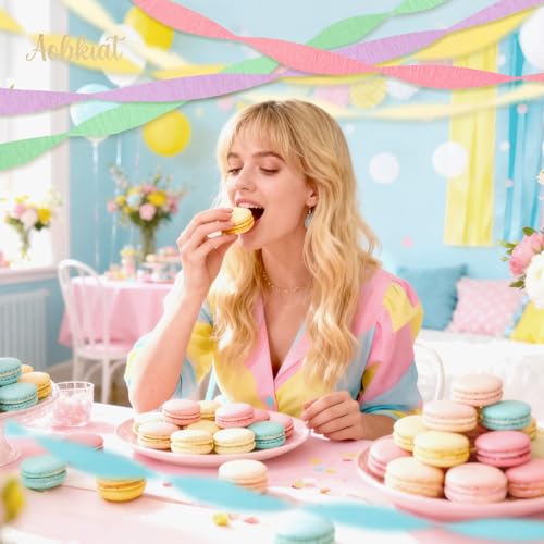 Pastel Crepe Paper Streamers Party Decorations - 6 Rolls, 81 Feet Each