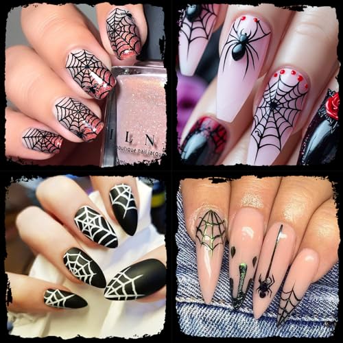 Halloween Spider Web Nail Stickers - Black & White Self-Adhesive 3D Decals - Variation of THIS listing