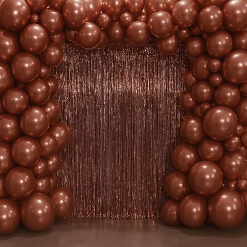 Brown Foil Fringe Backdrop Curtains - 3.3x6.6ft, 9 Pieces, Reusable Party Decor