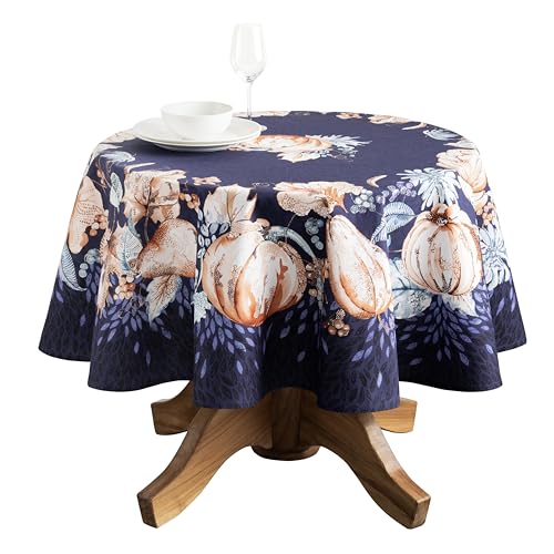 Maison d'Hermine 63-Inch Round Cotton Table Cloth - Pumpkin Blues Variation
