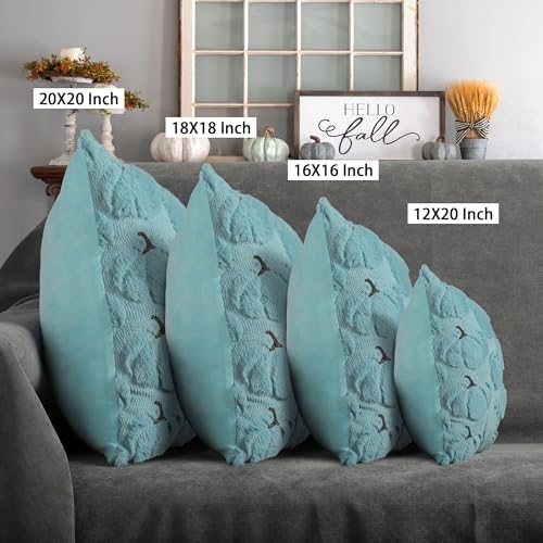 Light Blue Fall Pillow Covers 18x18 Set of 2 Decorative Pumpkin Accent