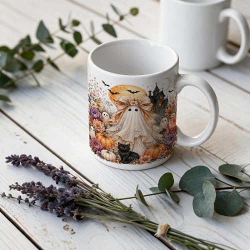 Halloween Fall Ghost Coffee Mug 11 oz Ceramic White - Ghost Design
